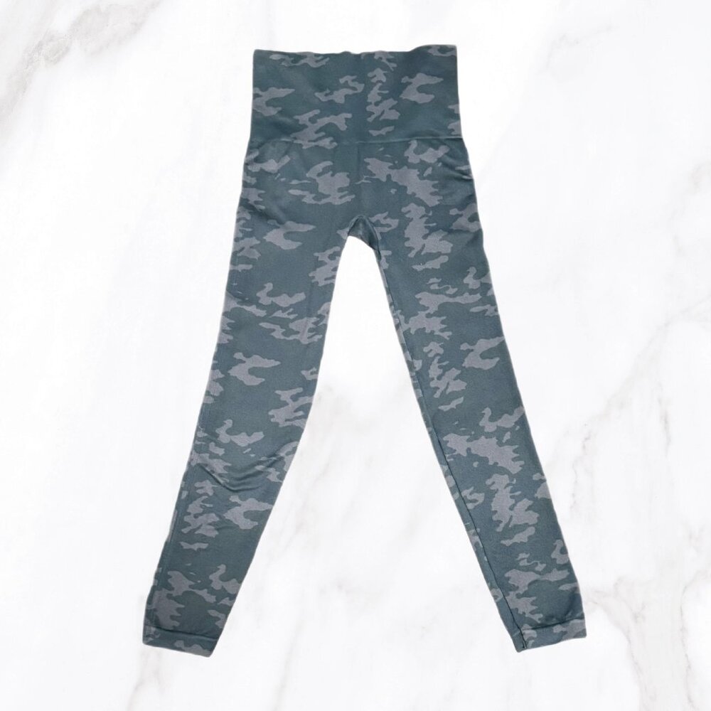 Spanx Women's High‎ Waist Black & Gray Camo Print Leggings, Size L